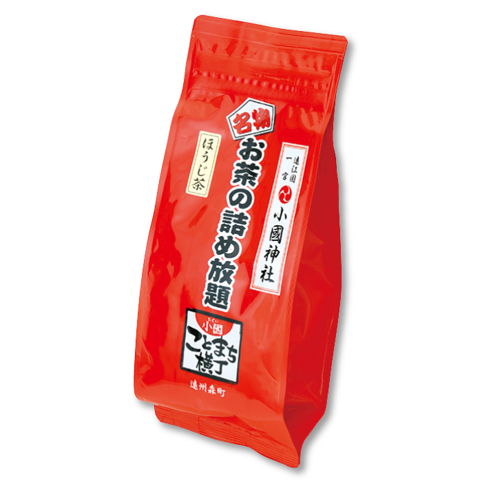 真っ赤な袋のお茶の詰め放題　ほうじ茶